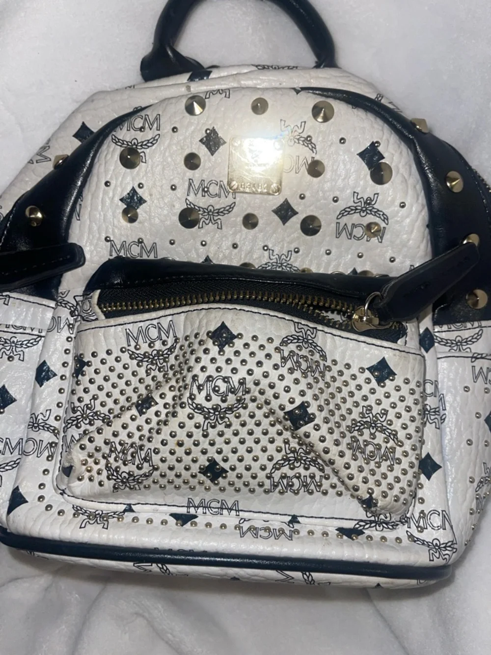 MCM White and Black Studded Mini Backpack - Picture 5 of 5